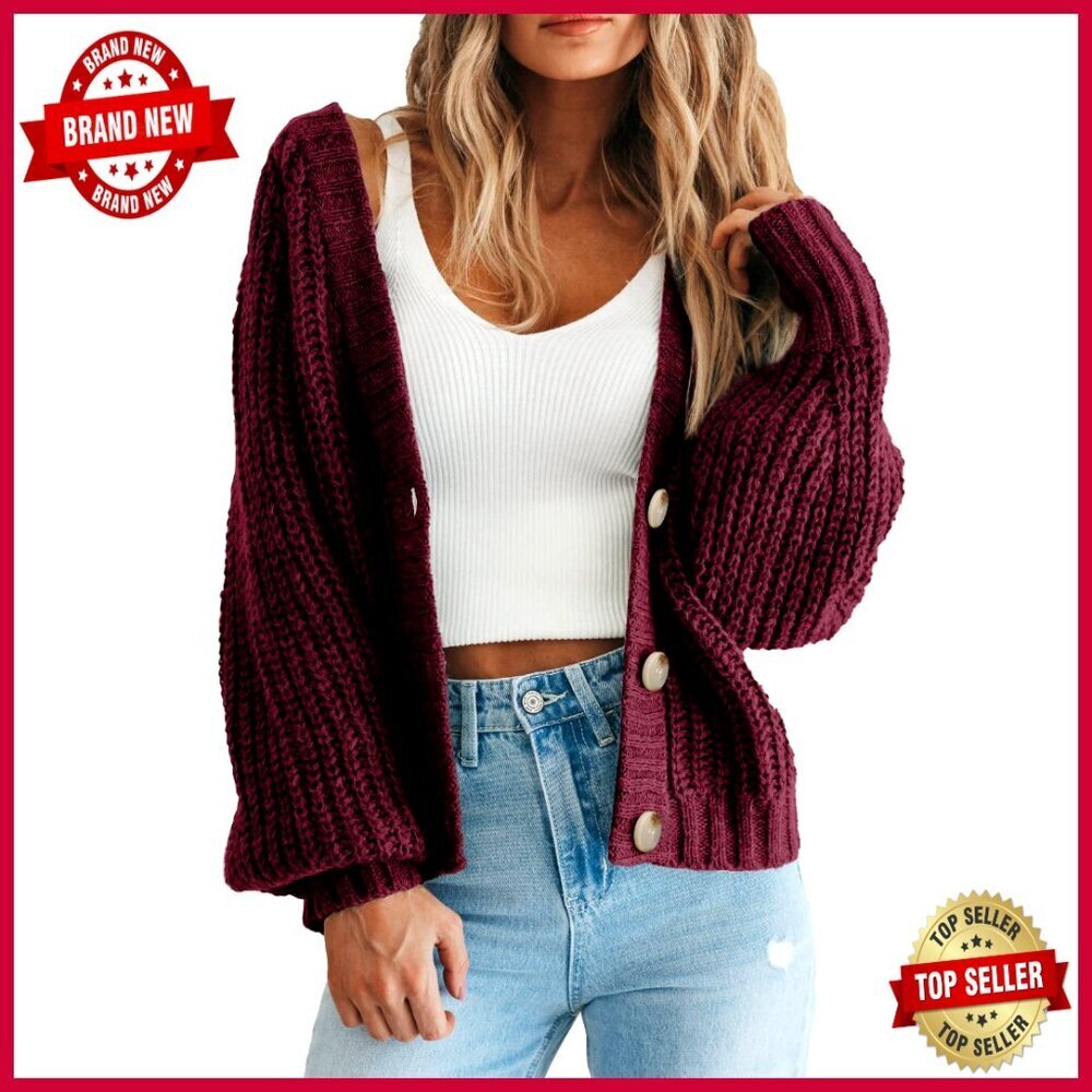 Chunky Knit Open Front Cardigan Sweater Long Sleeve Button Loose Fit